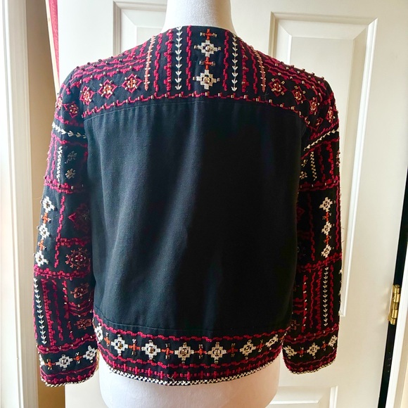 ZARA Women Ethnic Boho Embroidered/Beaded Jacket Red & Black Size M - Picture 9 of 15